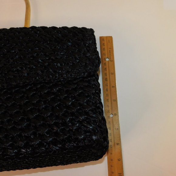 Made In Italy Woven Black Handbag 100% Visca With Gold Tone Handle Vintage - Picture 7 of 12